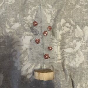 Mini‎ White Christmas Tree Decoration w/ Glitter Pink Ornaments